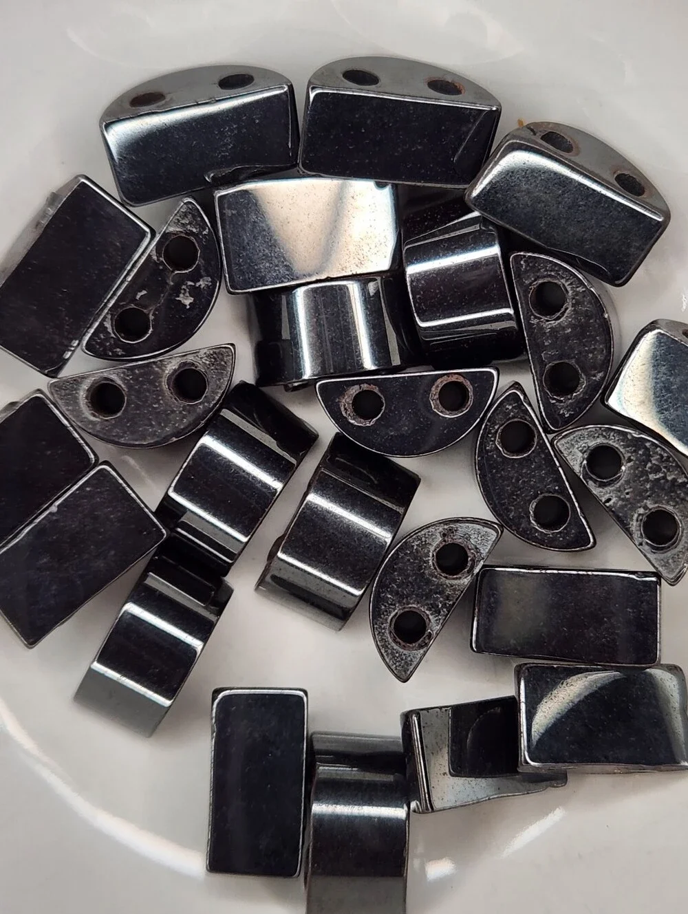 Hematite 13 X 6mm Half Circle Double Hole Beads Black 25 Count